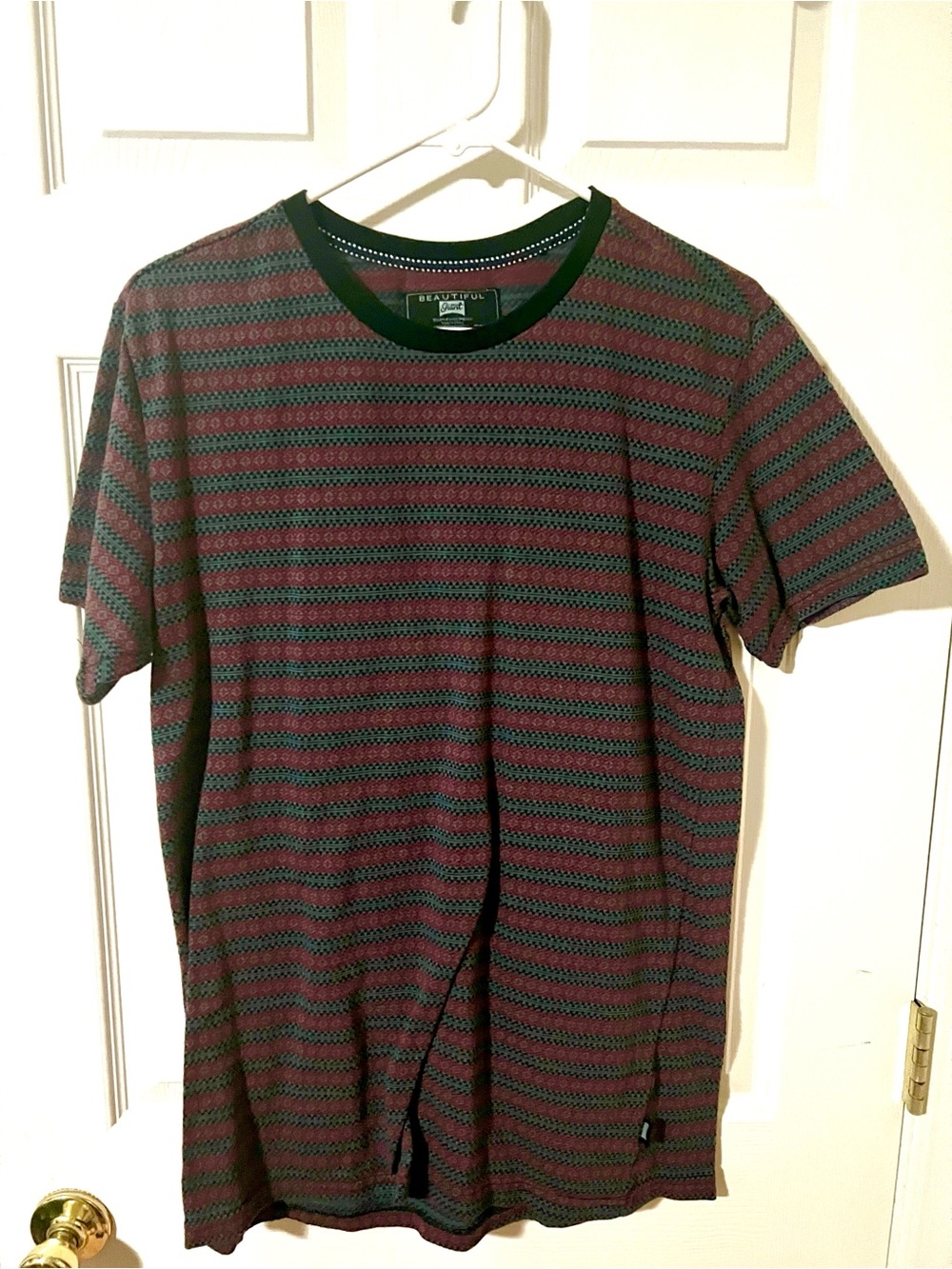 Men's Short Sleeve Striped Crew Tee - Black & Burgundy